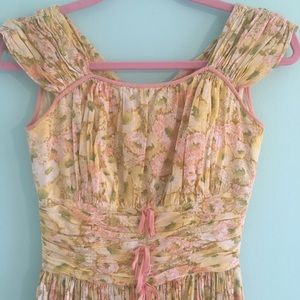 50s floral pastel cotton full skirt day dress